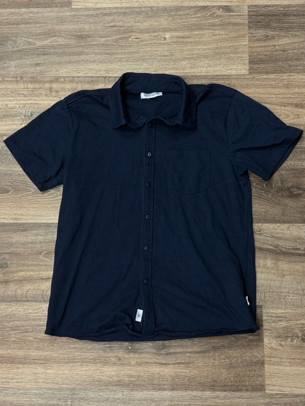 Vintage Summer Navy Blue Button Up Shirt Men’s Large